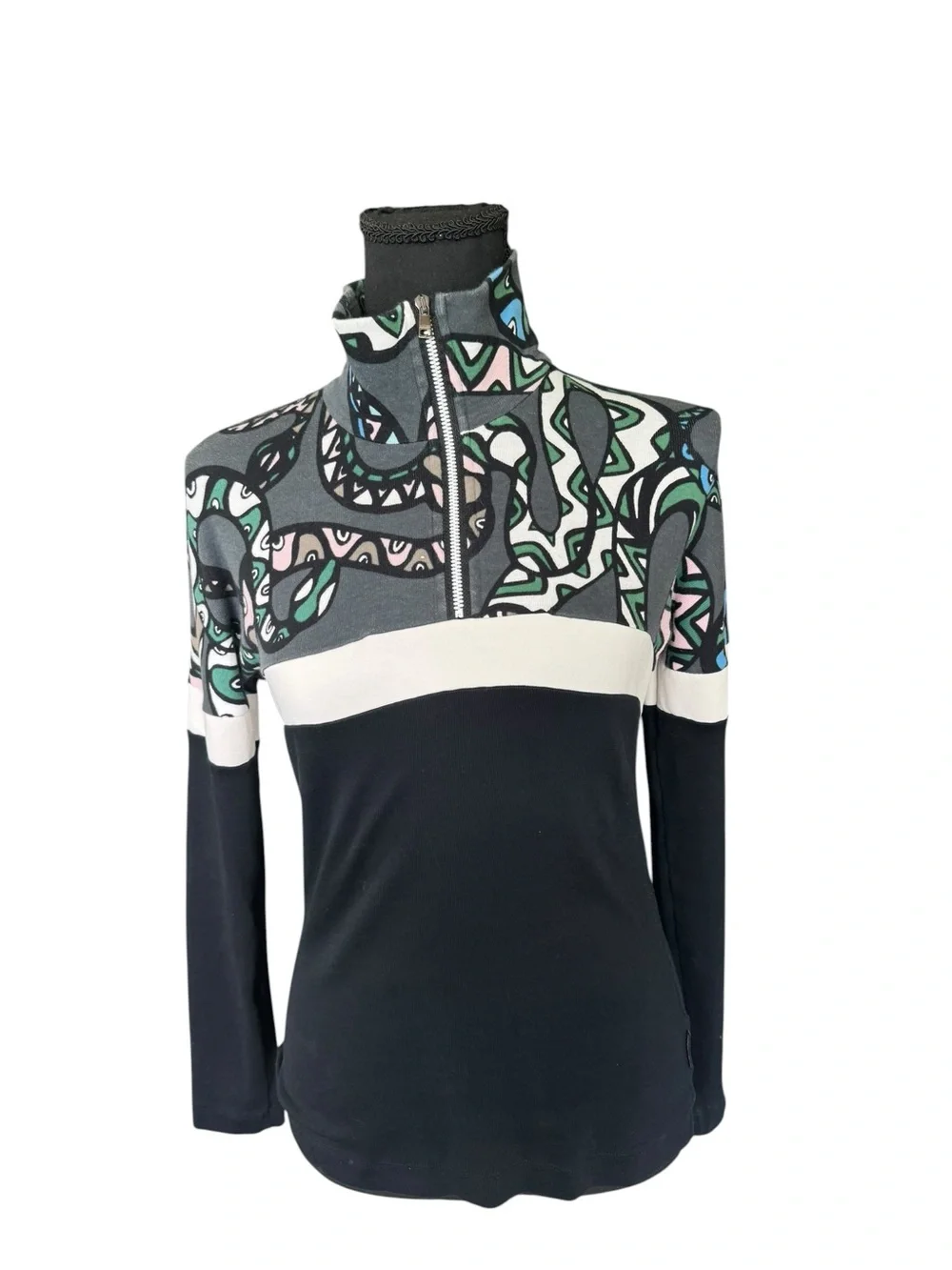 Marc Cain Sports Abstract Print Quarter Zip Mock Neck Stretch Top Sz M Y63 - Picture 1 of 6
